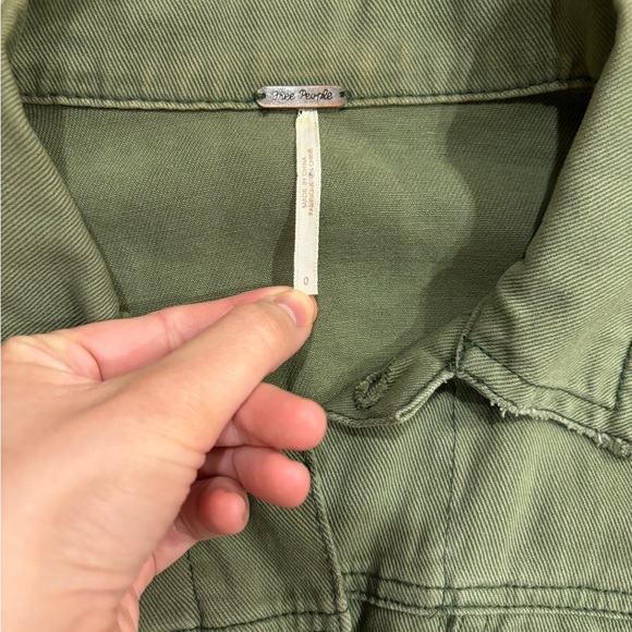 SOLD- Free People Distressed Denim Jacket Green Army Women’s  XS 0 Pretty Little - Picture 5 of 16